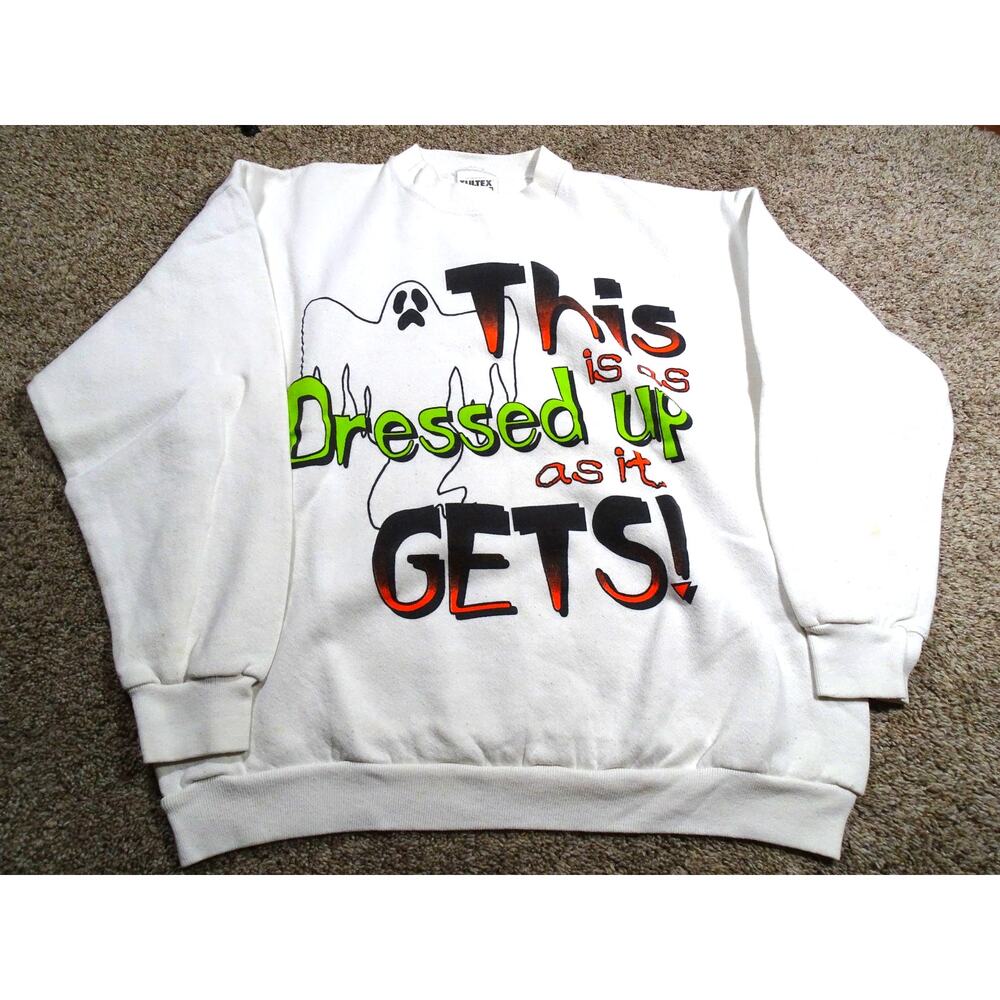 Vtg 90s Tultex Halloween Ghost Humor Crewneck Sweatshirt  Large Spooky Season